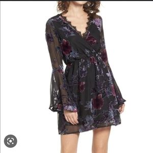 Dee Elly Burnout Velvet Bell Sleeve Dress